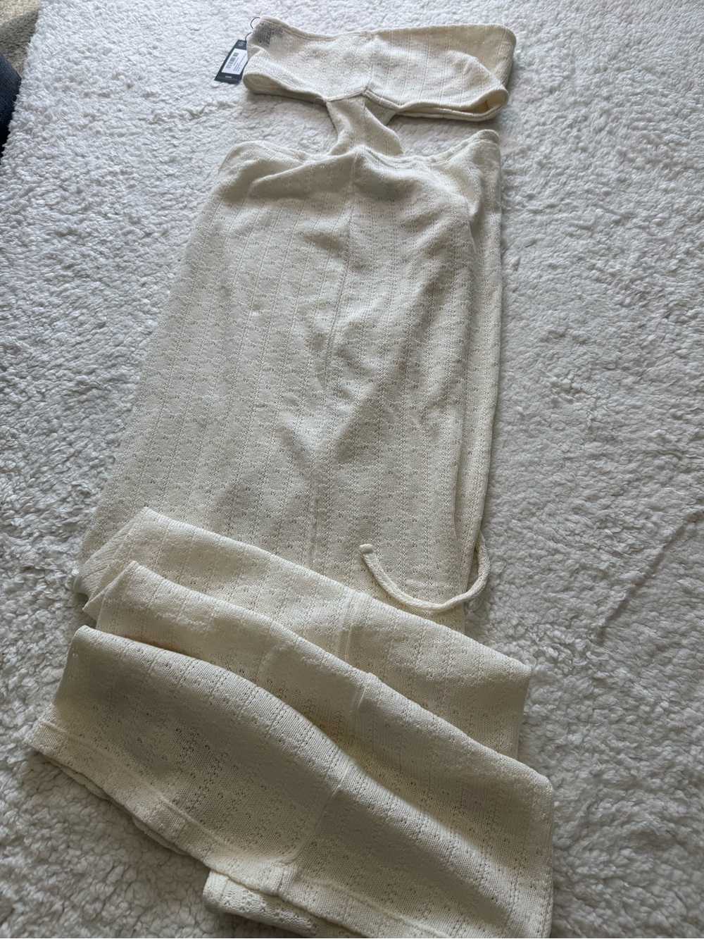 PrettyLittleThing Cream Backless Strapless Knit Beach Dress